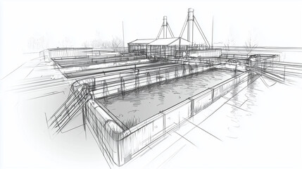 Obraz premium Pencil Sketch of an aquaculture system