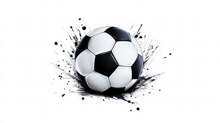 Soccer ball exploding in a burst of black ink. Dynamic sports graphic.