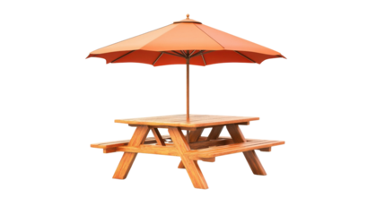 Wooden table with umbrella transparent background