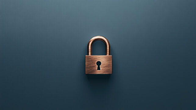 bronze padlock on gray blue background symbolizes security and protection. Its sleek design and sturdy appearance evoke sense of safety and reliability