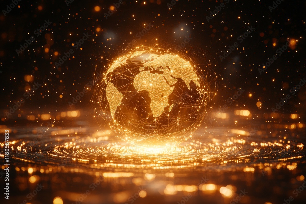 Poster intricate golden threads create celestial tapestry glowing softly depict world connected through div