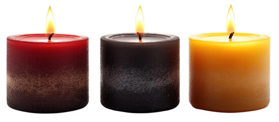 Three colorful candles isolated