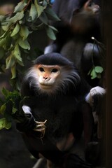 Fototapeta premium 野菜を手に持つアカアシドゥクラングール