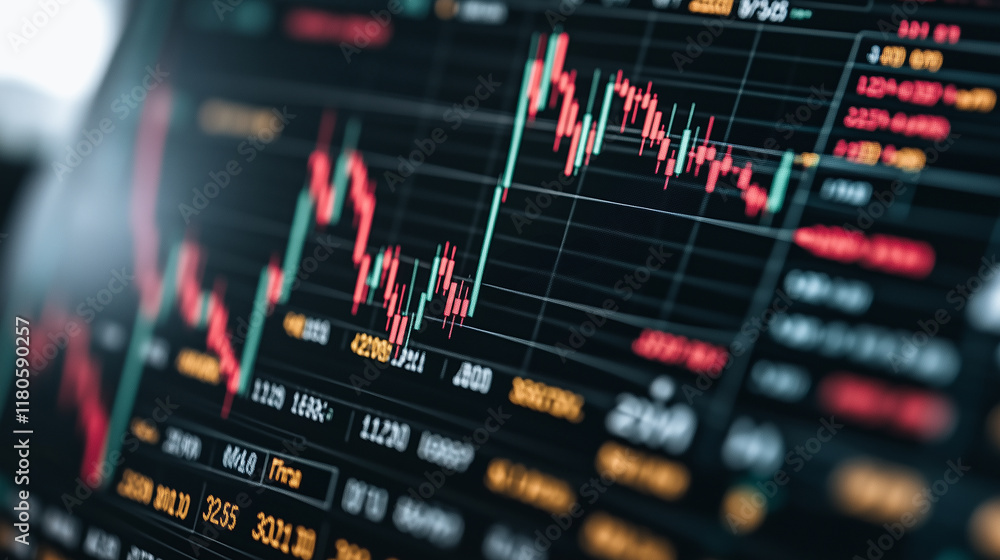 Aufkleber stock market volatility: a close-up shot of a computer screen displaying a dynamic stock market char