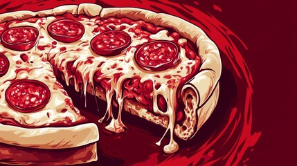 68.A detailed vector illustration celebrating National Deep Dish Pizza Day on April 5, featuring a rich and cheesy Chicago-style pizza pie filled with layers of tomatoes, salami, and gooey melted