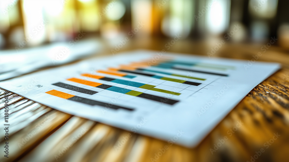 Poster charting success: a close-up view of a printed graph on a wooden table, showcasing the visual repres