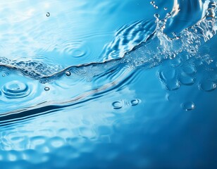 transparent blue clear water surface texture with ripples splashes and bubbles abstract summer banner background water waves in sunlight with copy space cosmetic moisturizer micellar toner emulsion