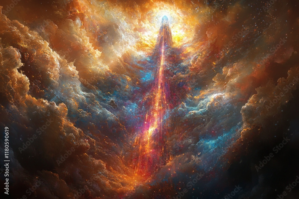 Aufkleber towering spire emits shifting colors while its base phases in and out of reality. strange energy wav