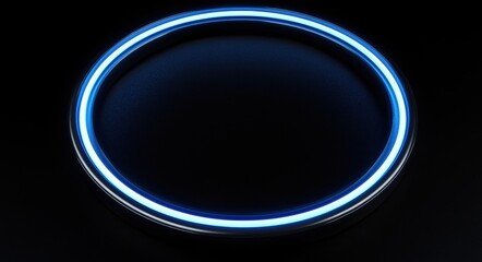 Neon Blue Circle Glowing on a Dark Textured Background for Modern Designs