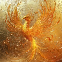 Naklejka premium Golden Phoenix Soaring In Majestic Artistic Display