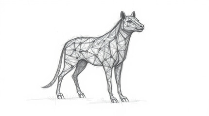 Geometric line art of a canine, rendered in grayscale.  A unique artistic representation of animal form.