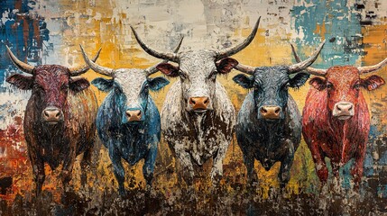 Majestic Bulls: A Vibrant Ranch Painting