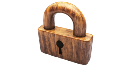 A wooden made padlock isolated on white background