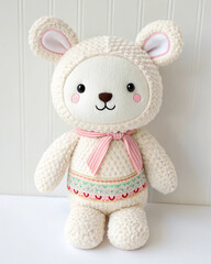 Fototapeta premium Cozy Nordic-Style Knit Plush Toy Cute Winter-Themed Stuffed Animal