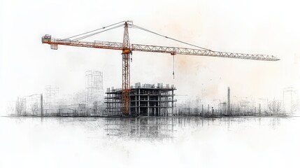 Construction crane building urban cityscape sketch.