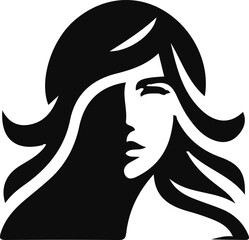 sketch of the silhouette of a logo icon, a symbol of a modern woman's face with long, minimalist hair as a symbol of beauty