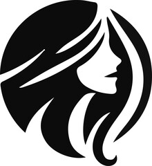 sketch of the silhouette of a logo icon, a symbol of a modern woman's face with long, minimalist hair as a symbol of beauty