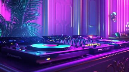 DJ Setup in a Neon-Lit Room
