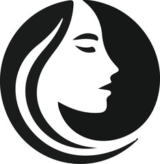 sketch of the silhouette of a logo icon, a symbol of a modern woman's face with long, minimalist hair as a symbol of beauty