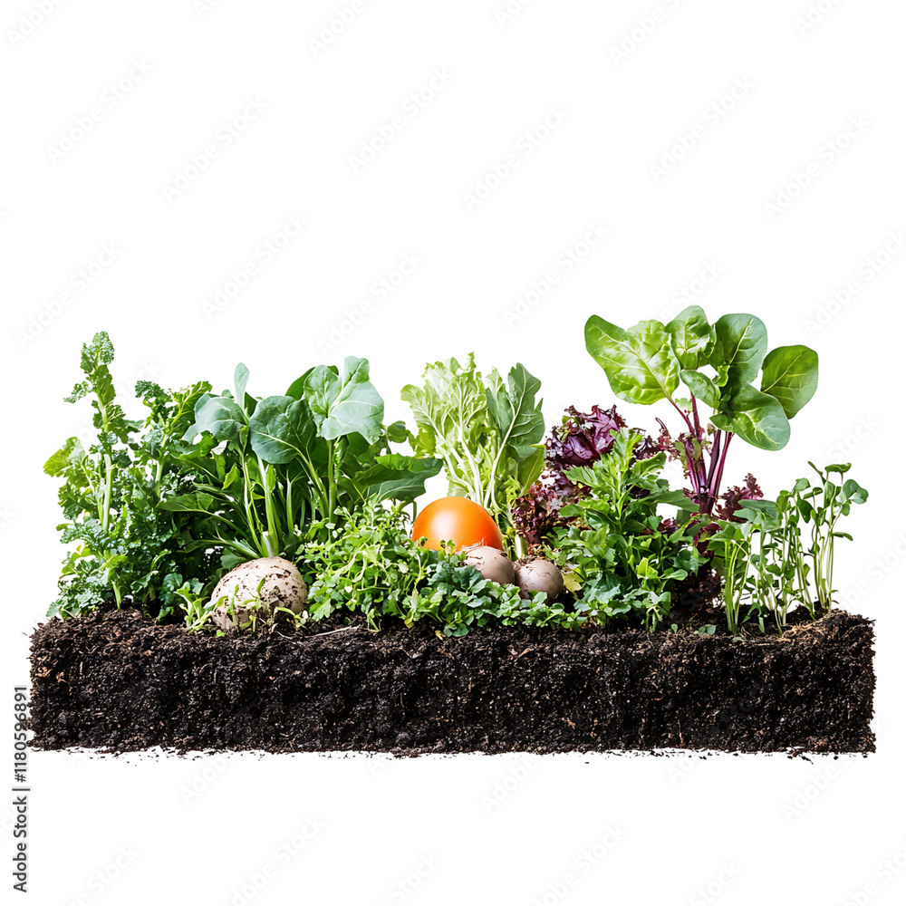 Wall mural vegetable plot advertisement isolated on white background full depth of field