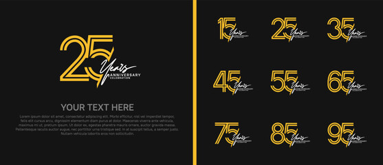 logo anniversary set. yellow color with white handwriting on black background for special event