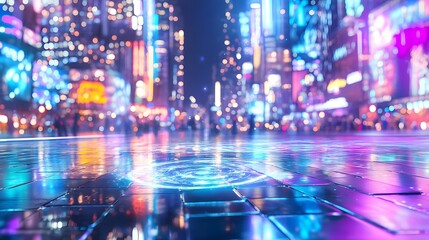 Obraz premium cyberpunk city street night glow background - cyberpunk