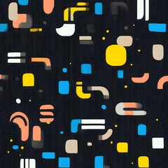 Fototapeta premium Abstract geometric seamless pattern with colorful shapes on dark background.