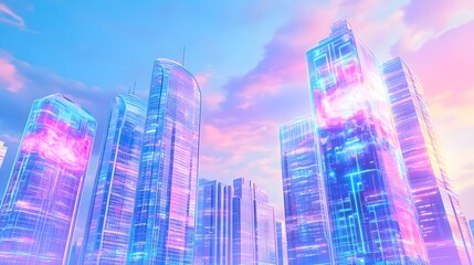Obraz premium futuristic cityscape, neon skyscrapers - cyberpunk