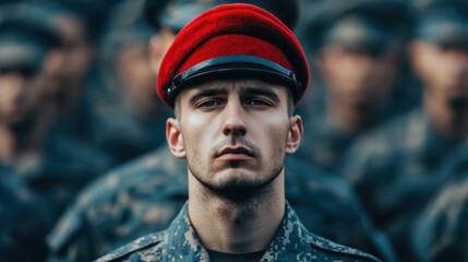 Military ceremony training ground portrait uniformed soldiers close-up view leadership and honor