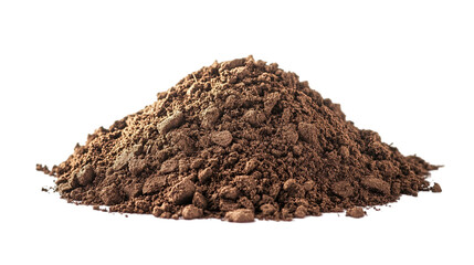 Rich Brown Soil Texture, Close Up Pile of Dirt heap earth macro image isolated on transparent background png