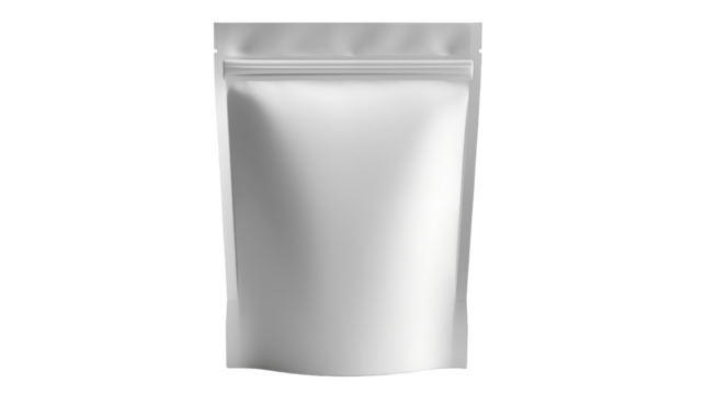 a blank silver stand up Pouch on a transparent background