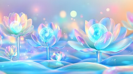 iridescent lotus flowers, abstract background - pastel colors