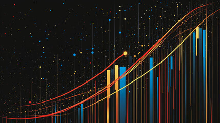 Obraz premium Abstract black background with Colorful charts and graphs with statistics to innovative analyze business potential and forecast future development of companies growth.