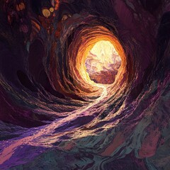 Naklejka premium Journey Through a Luminous Cave: An Abstract Landscape