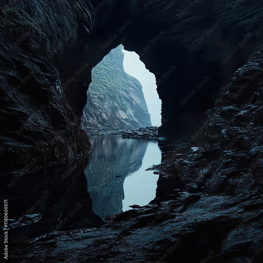 Poster Secluded Coastal Cave: A Serene Seascape