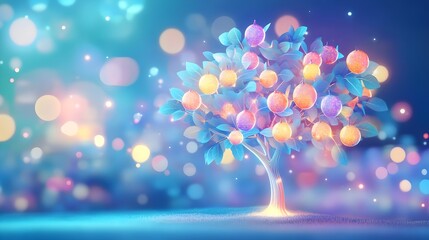 magical glowing tree, fantasy background - abstract