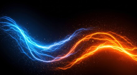 Fototapeta premium Abstract Energy: A captivating dance of blue and orange energy streaks, intertwining and swirling against a dark backdrop. The vibrant colors and dynamic motion create a captivating visual.