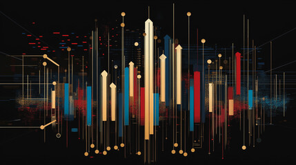 Obraz premium Abstract black background with Colorful charts and graphs with statistics to innovative analyze business potential and forecast future development of companies growth.