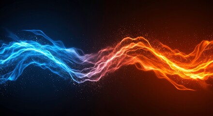 Fiery Contrast: Abstract art of clashing blue and red energy waves, creating a dynamic visual of opposing forces. Perfect for gaming, technology, or power-related projects. 