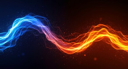 Obraz premium Fiery Ice: Abstract artwork depicting a mesmerizing blend of fire and ice, swirling in a dynamic wave of contrasting colors and textures.
