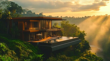 Obraz premium Architectural serenity stunning modern villa in jungle paradise