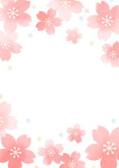 春の水彩フレーム | 桜の背景デザイン ( ベクター素材 コピースペース 文字なし 縦 )
