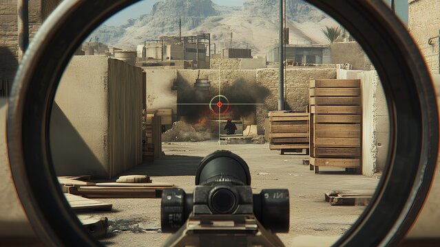 First-Person Tactical Sniper Perspective: Immersive Combat Simulation Visuals