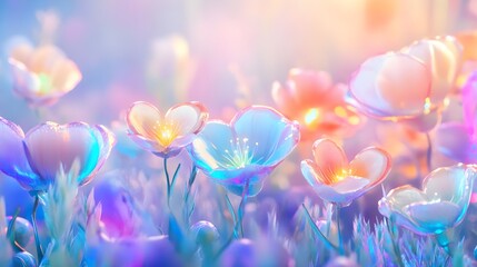 pastel dreamy flowers, iridescent bloom - pastel color palettes