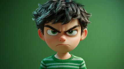 Angry boy character digital art cartoon style green background