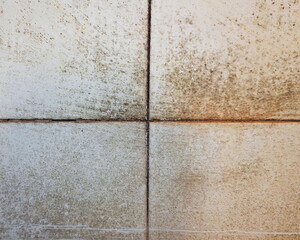Accumulated dirt on the walls and floor in the bathroom.