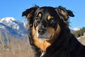 Fototapeta premium Majestic Mountain Dog Enjoys Winter Wonderland Scenery