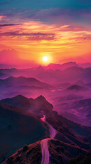 Naklejka premium Inspirational Quote Image: 'Difficult Roads Often Lead to Beautiful Destinations' amidst Majestic Sunset