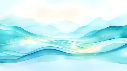 serene teal watercolor landscape - fluid art