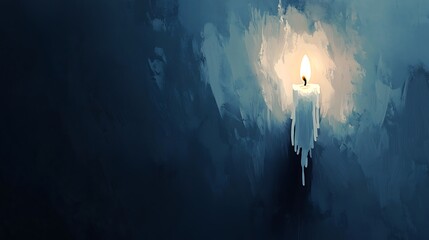 Fototapeta premium A candle is lit in a dark room with a blue background